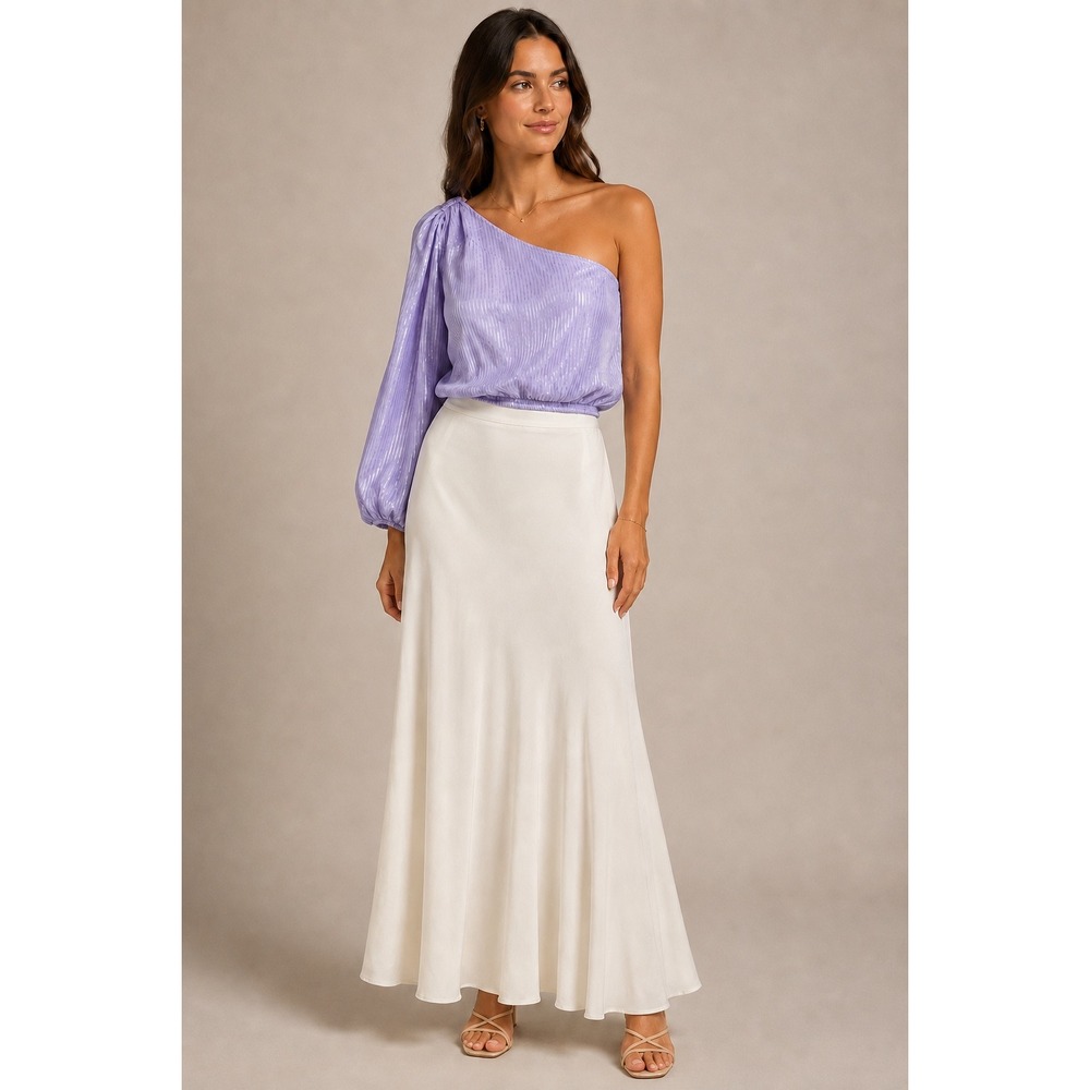 Cami NYC Lenore One Shoulder Striped Cotton Silk Blend Top Lilac Purple M NWT